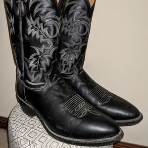 Tony Lama Pointed toe Black boots leather cowboy boots western shaft stitching